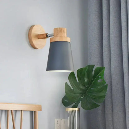 Minimalist White Metal Barrel Wall Lamp with Wood
