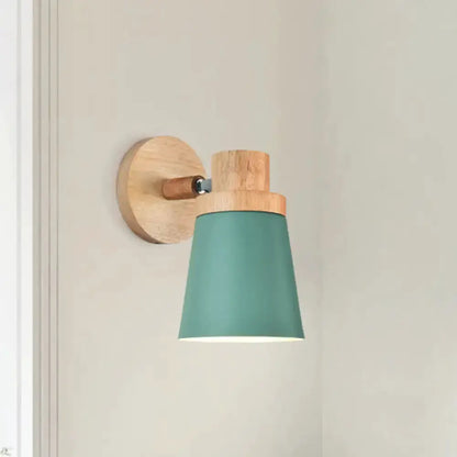 Minimalist White Metal Barrel Wall Lamp with Wood