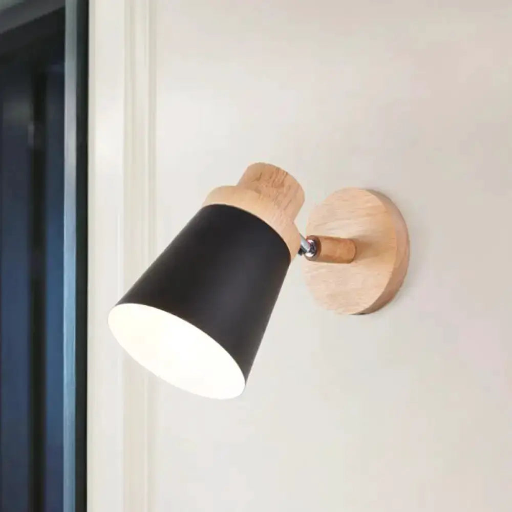 Minimalist White Metal Barrel Wall Lamp with Wood