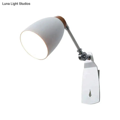 Minimalist white tapered wall light with wood accents by Decorbites, adjustable arm on Tampa Home & Garden Store