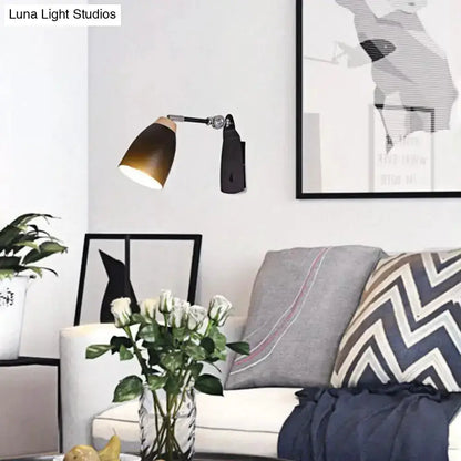 Minimalist white tapered wall light with wood accents, black arm lamp by Decorbites on Tampa Home & Garden Store