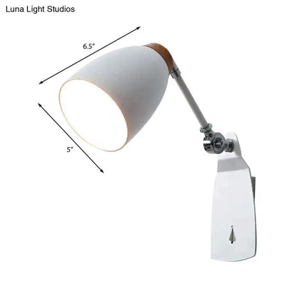 Minimalist white tapered wall light with wood accents, adjustable metal arm Decorbites on Tampa Home & Garden Store
