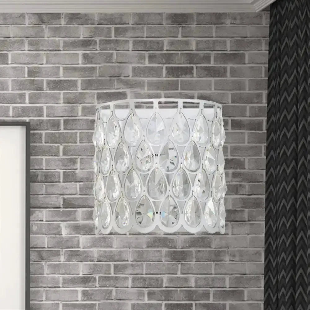 Minimalist White Wall Lamp With Crystal Teardrop