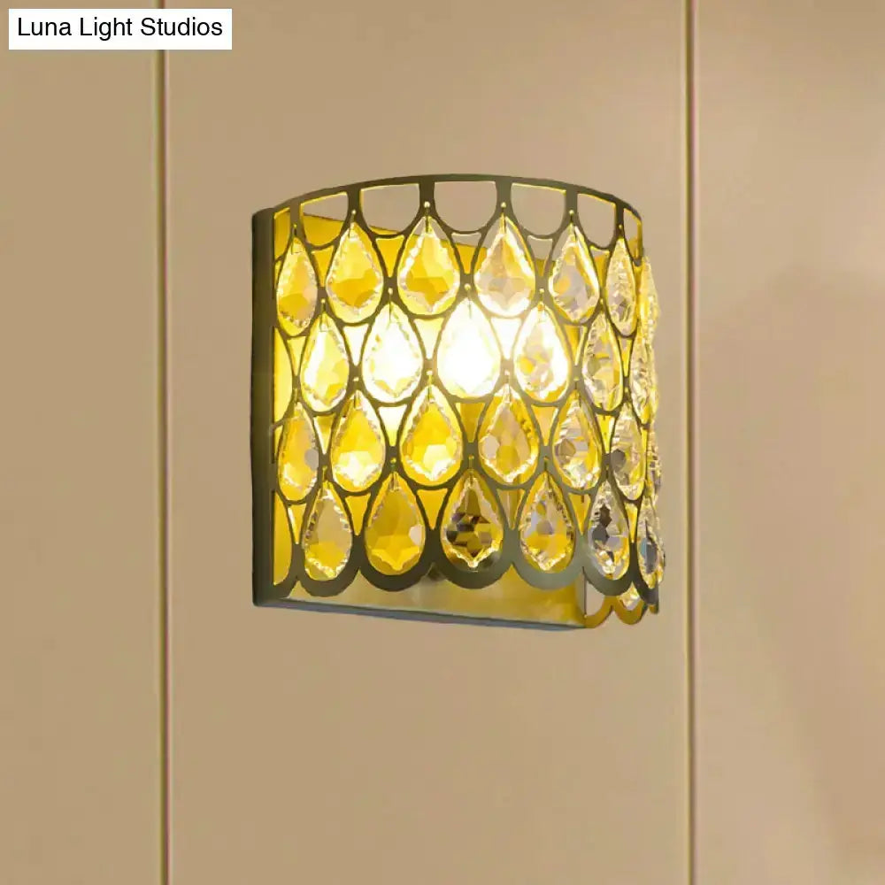 Minimalist White Wall Lamp With Crystal Teardrop