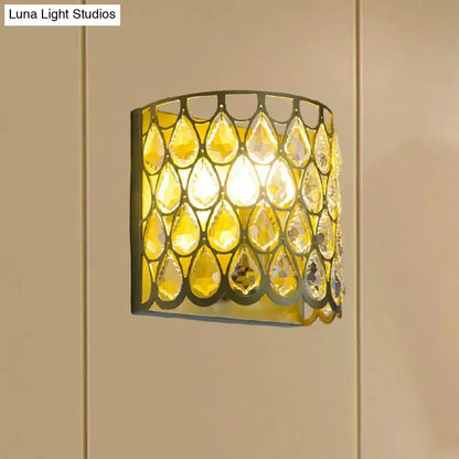 Minimalist White Wall Lamp With Crystal Teardrop