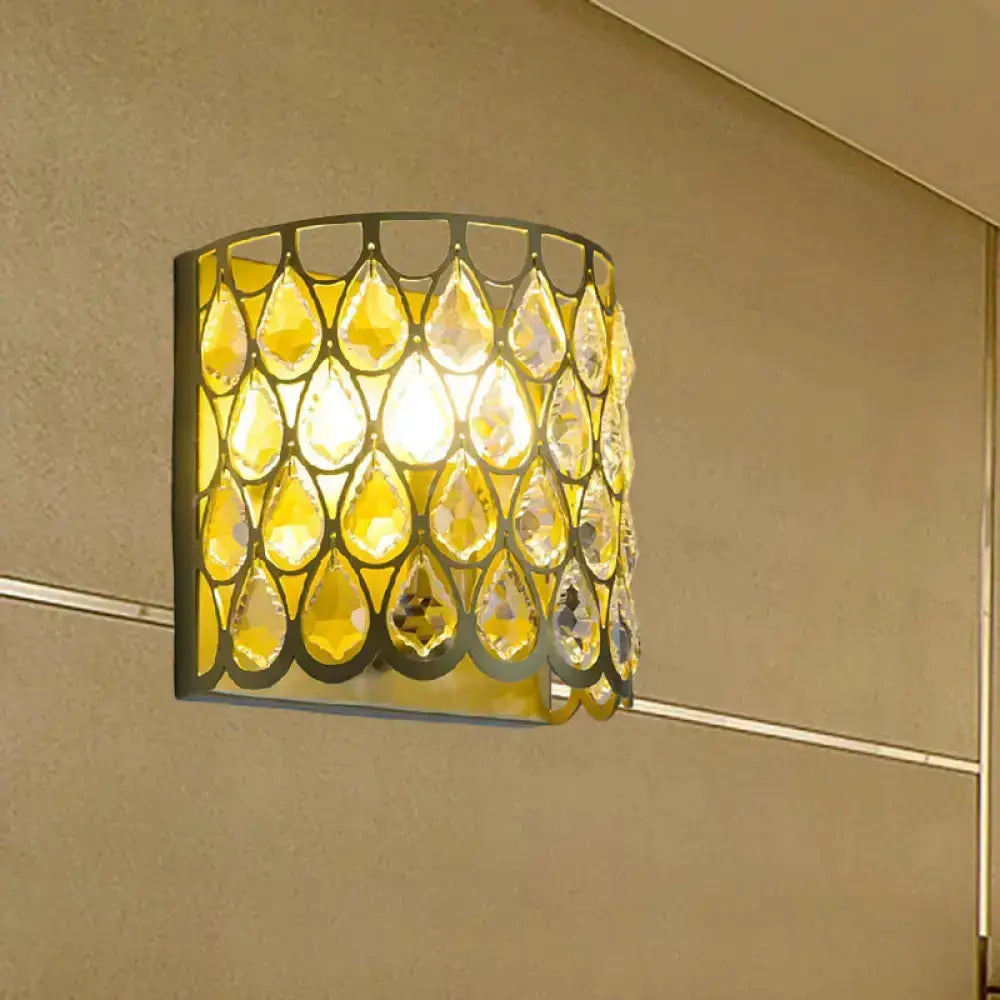 Minimalist White Wall Lamp With Crystal Teardrop