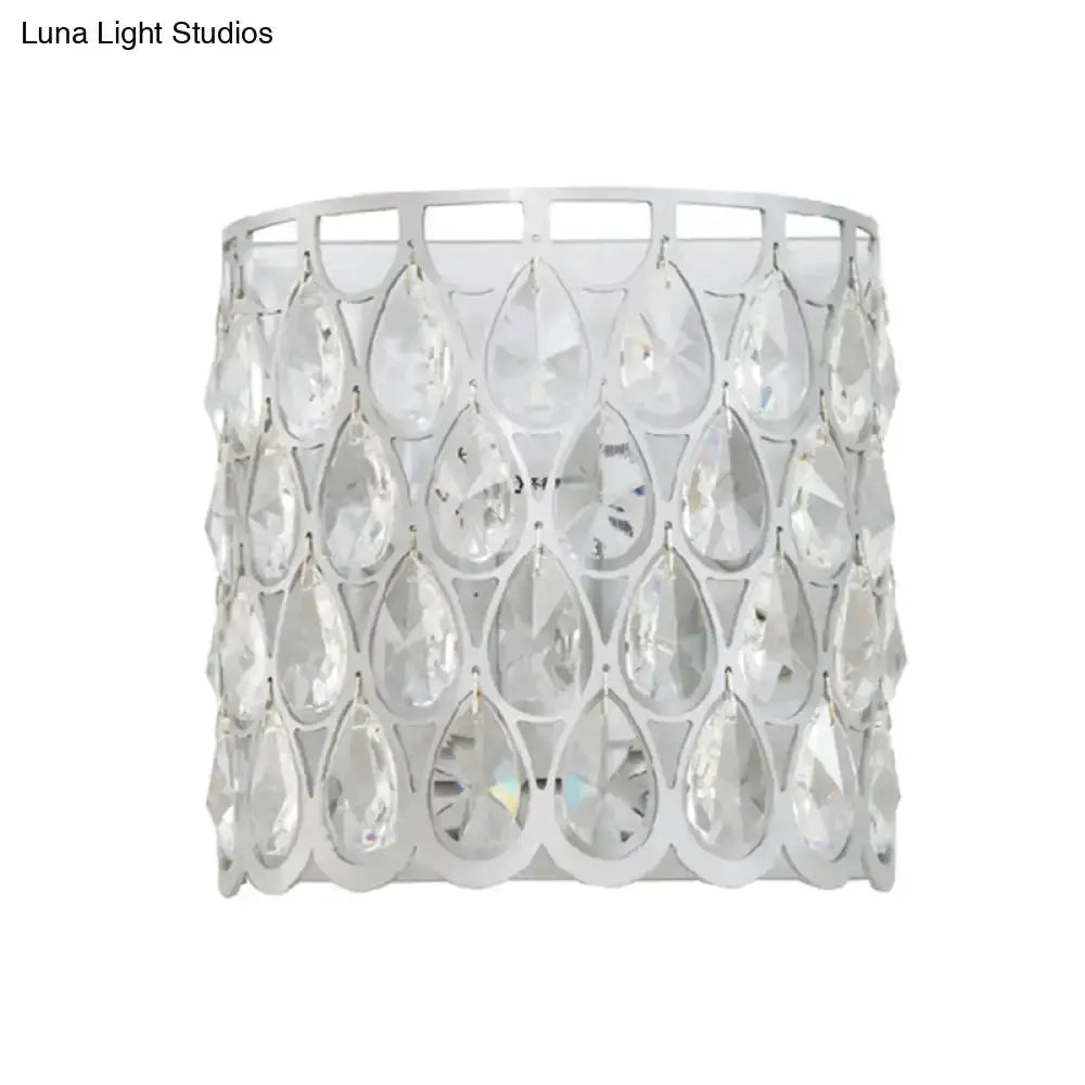 Minimalist White Wall Lamp With Crystal Teardrop