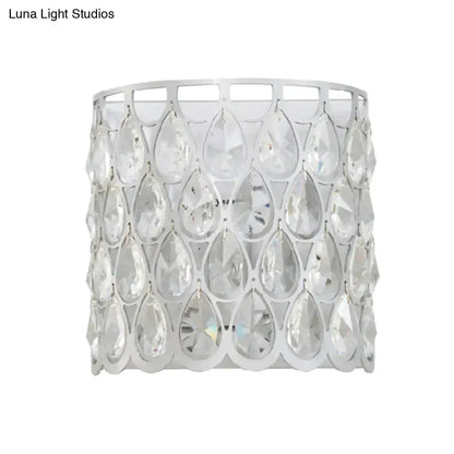 Minimalist White Wall Lamp With Crystal Teardrop
