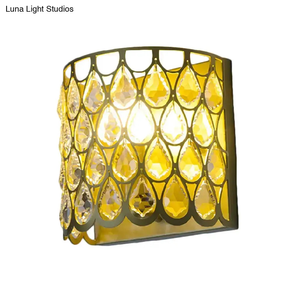 Minimalist White Wall Lamp With Crystal Teardrop