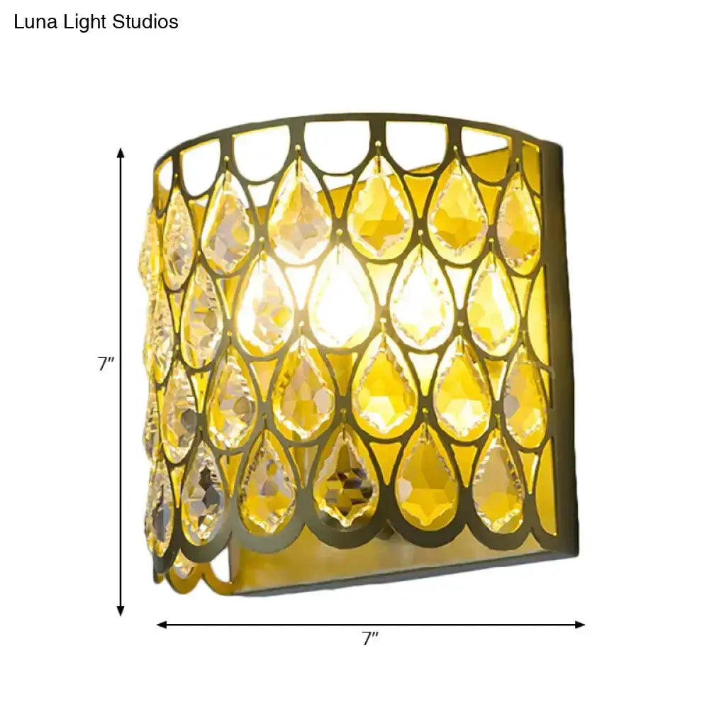Minimalist White Wall Lamp With Crystal Teardrop