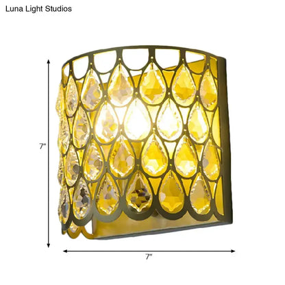 Minimalist White Wall Lamp With Crystal Teardrop