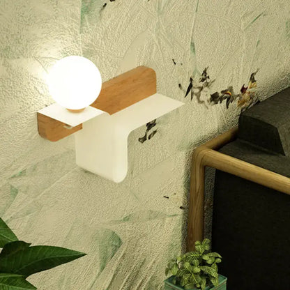 Sleek White Wall Lamp with Frosted Glass Shelf