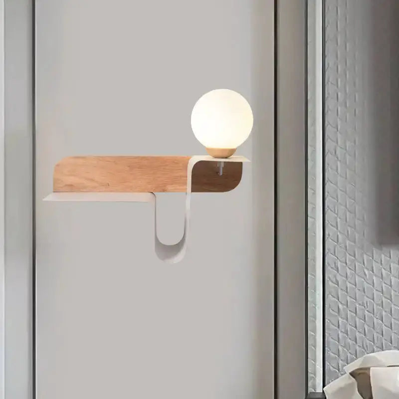 Sleek White Wall Lamp with Frosted Glass Shelf