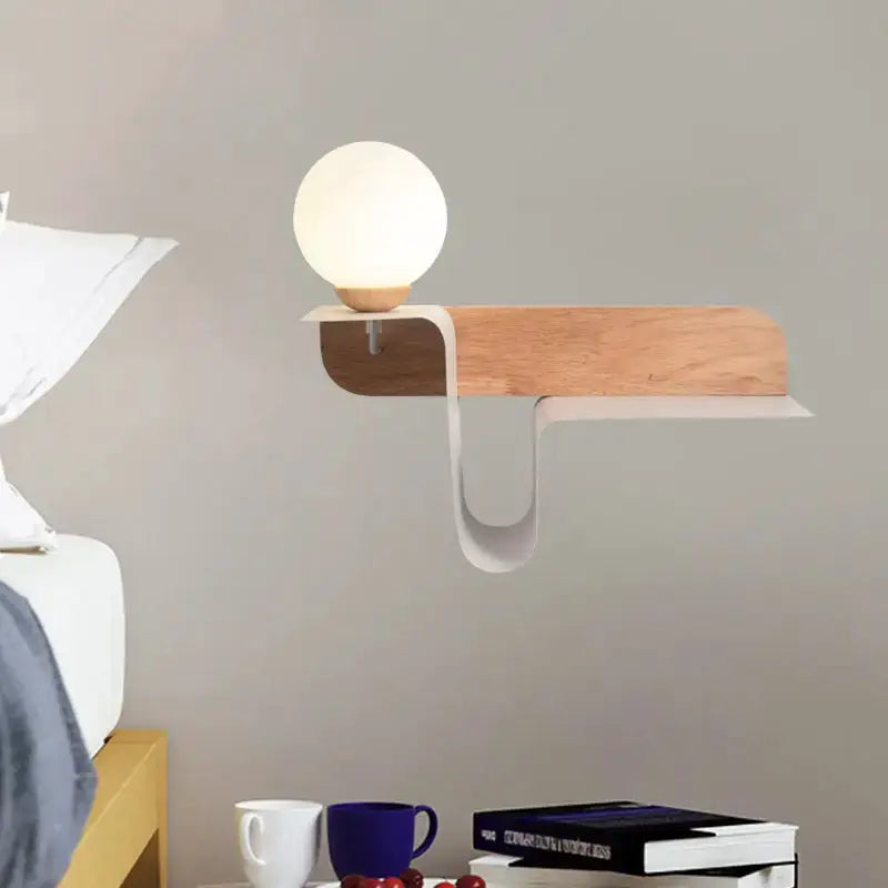 Sleek White Wall Lamp with Frosted Glass Shelf