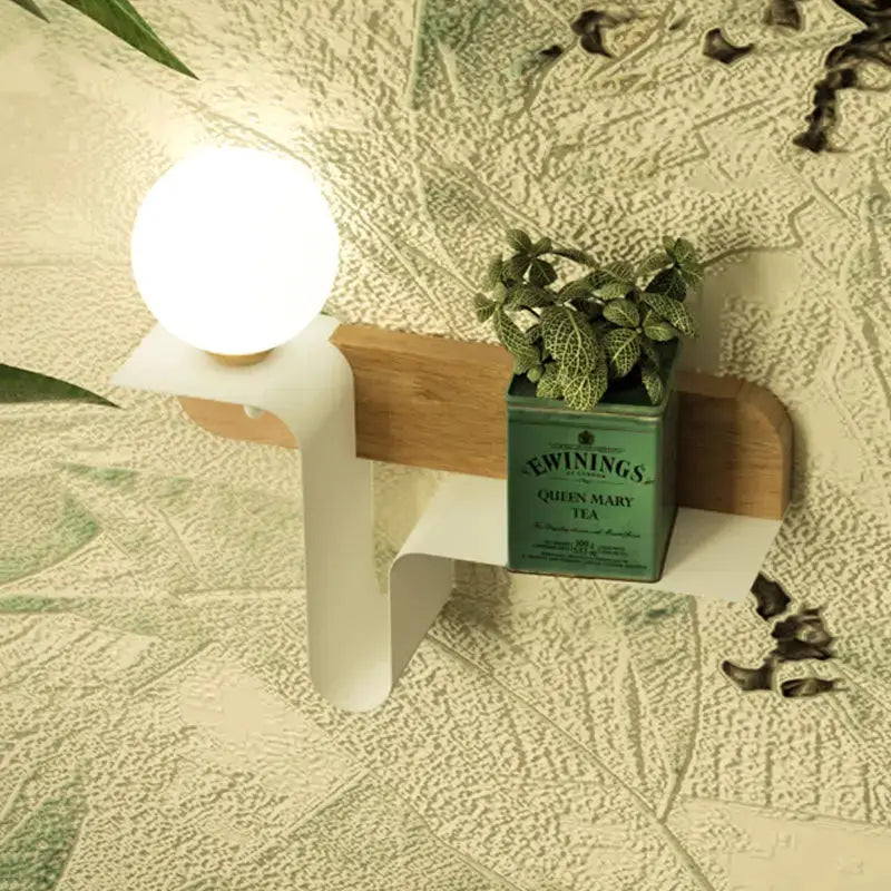 Sleek White Wall Lamp with Frosted Glass Shelf