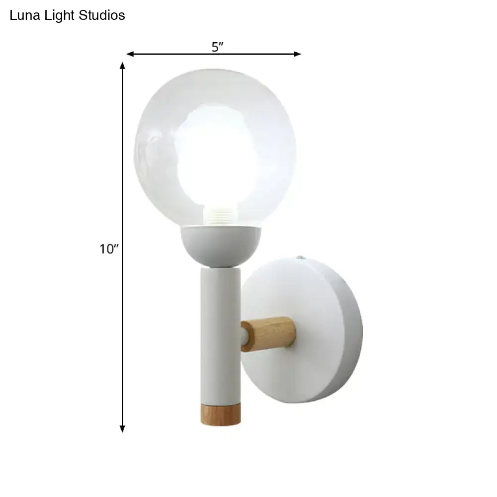 White Wood Armed Lamp wall sconce with clear glass globe and wood accents Decorbites on Tampa Home & Garden Store