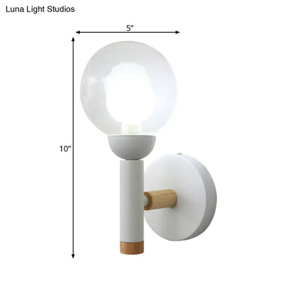 White Wood Armed Lamp wall sconce with clear glass globe and wood accents Decorbites on Tampa Home & Garden Store