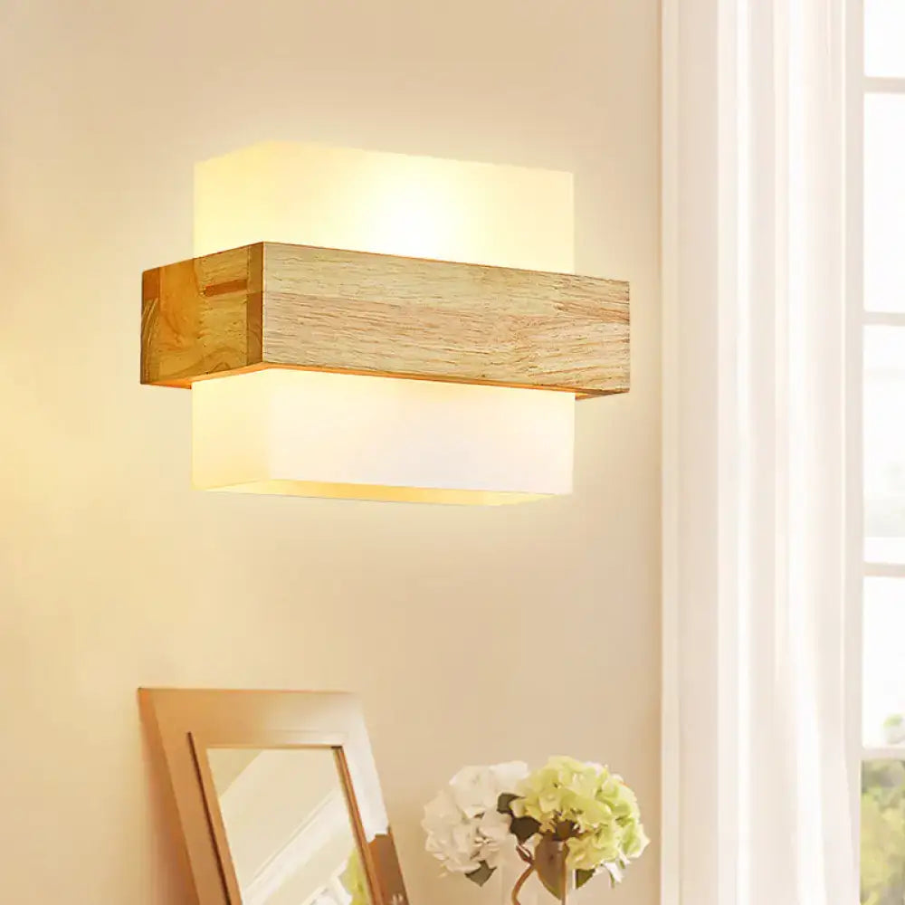Opal Glass Wall Sconce by Decorbites with wood block mount and warm glow on Tampa Home & Garden Store
