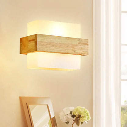 Opal Glass Wall Sconce by Decorbites with wood block mount and warm glow on Tampa Home & Garden Store