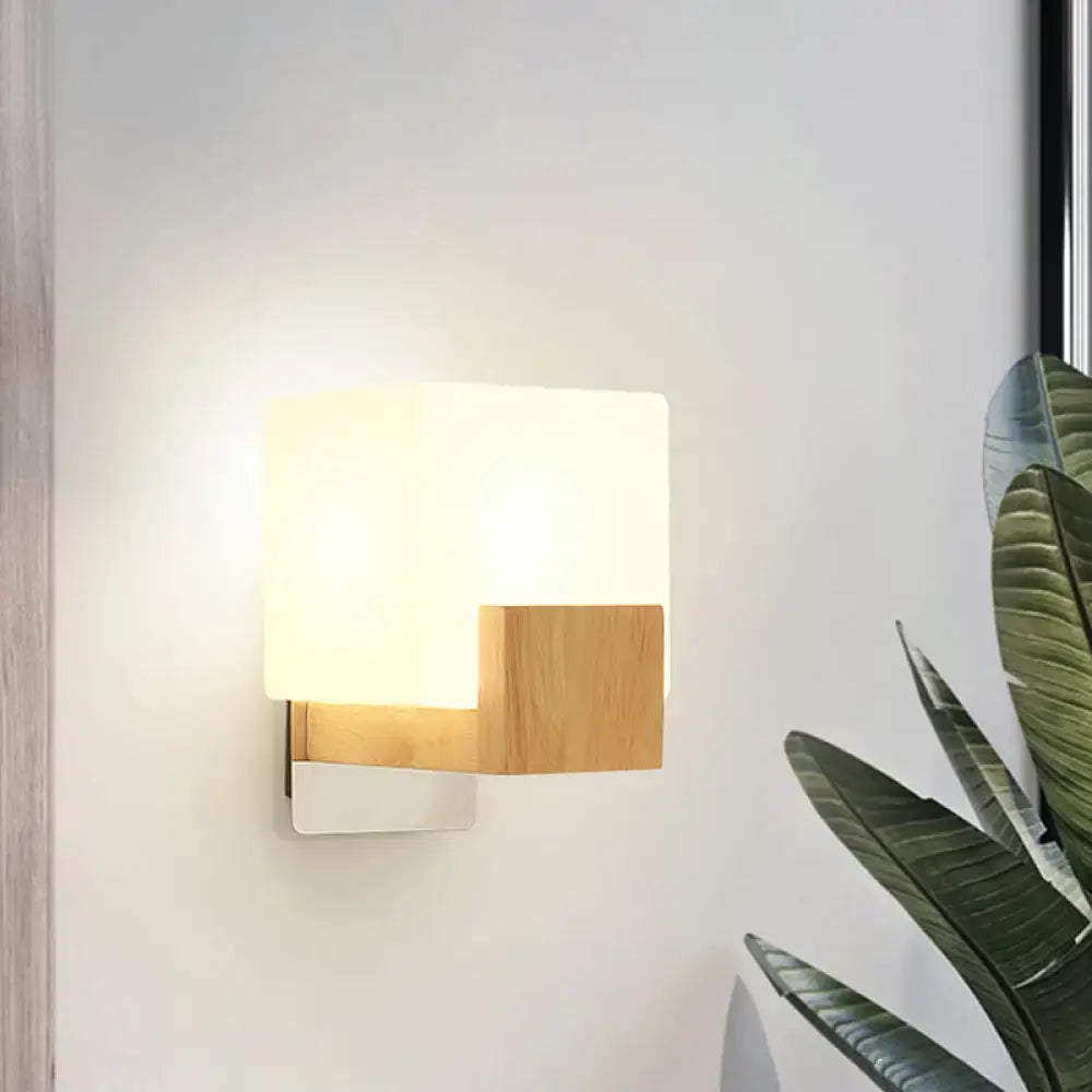 Opal Glass Wall Sconce with wood accent block, frosted shade, Decorbites, Home & Garden on Tampa Home & Garden Store