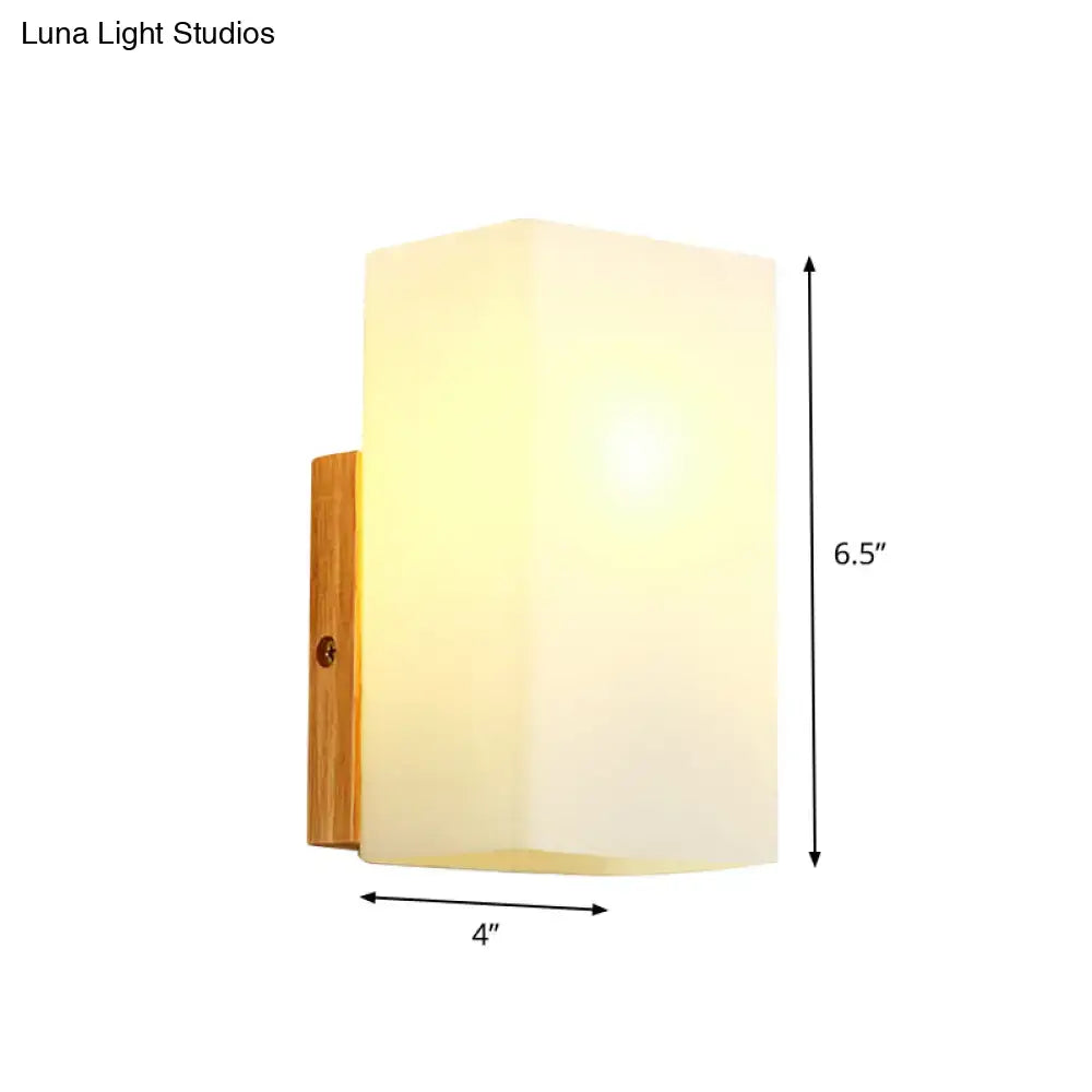 Opal glass wall sconce with wooden backplate by Decorbites, 6.5in tall x 4in wide on Tampa Home & Garden Store