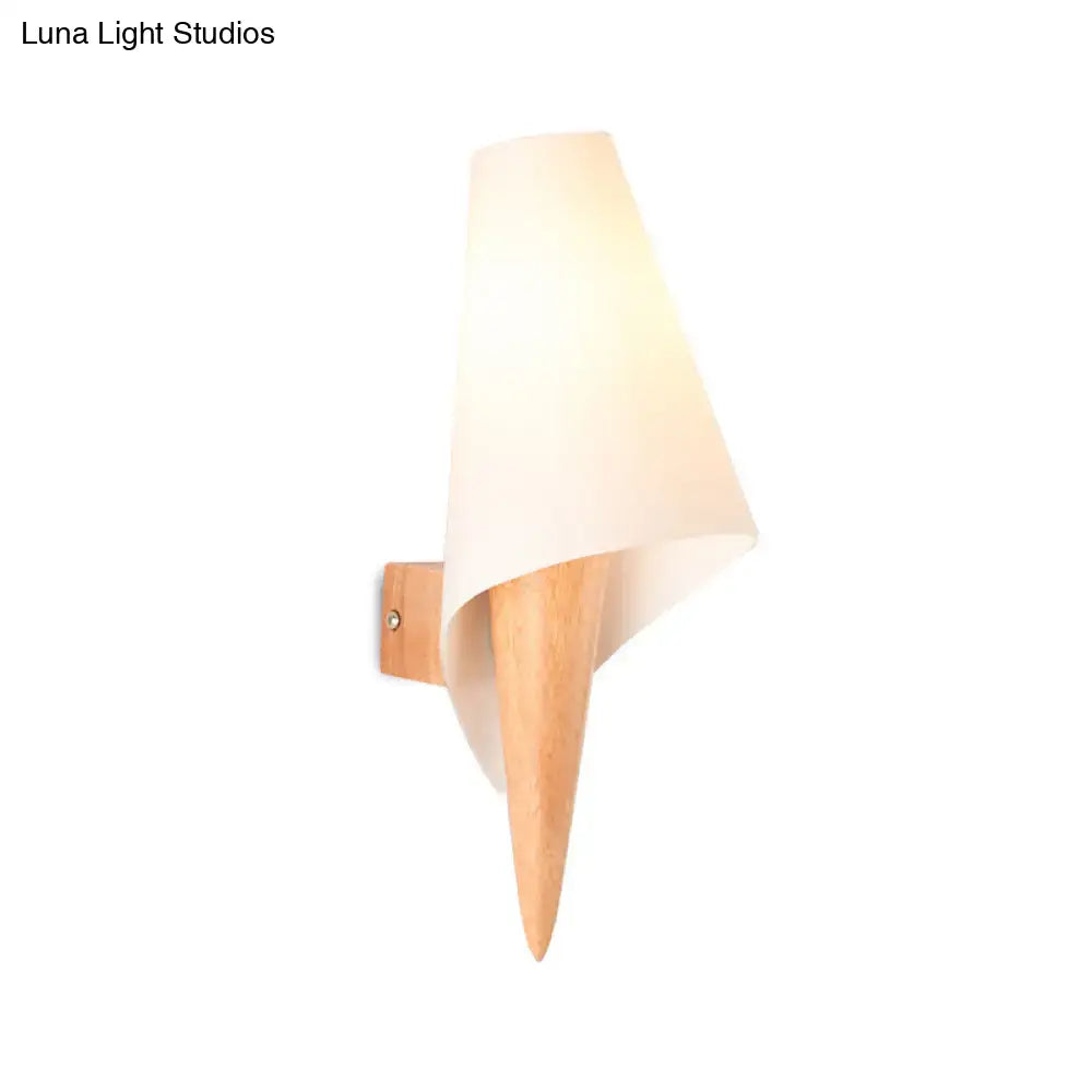 White Glass Wall Light with natural wood mount by Decorbites on Tampa Home & Garden Store
