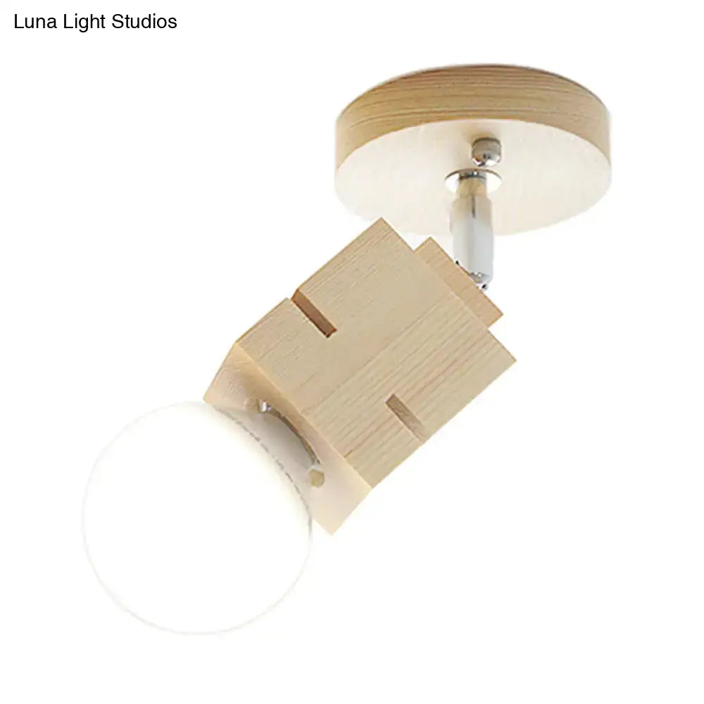 Wood Bare Bulb Rotatable Wall Lamp; natural wood block with exposed globe bulb by Decorbites on Tampa Home & Garden Store