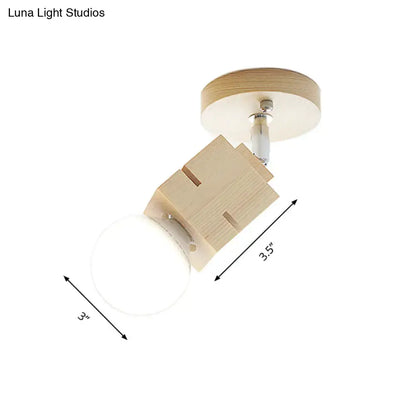 Wood Bare Bulb Rotatable Wall Lamp by Decorbites, natural wood block sconce with globe bulb on Tampa Home & Garden Store
