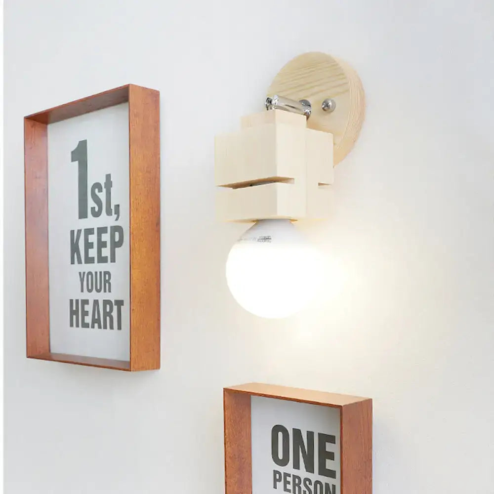 Decorbites wood bare bulb rotatable wall lamp with wooden block shade on circular mount on Tampa Home & Garden Store