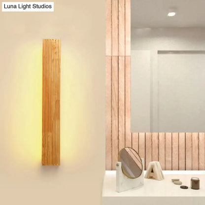 Wood Acrylic Shade Wall Sconce by Decorbites, vertical wood slat wall light with warm glow on Tampa Home & Garden Store
