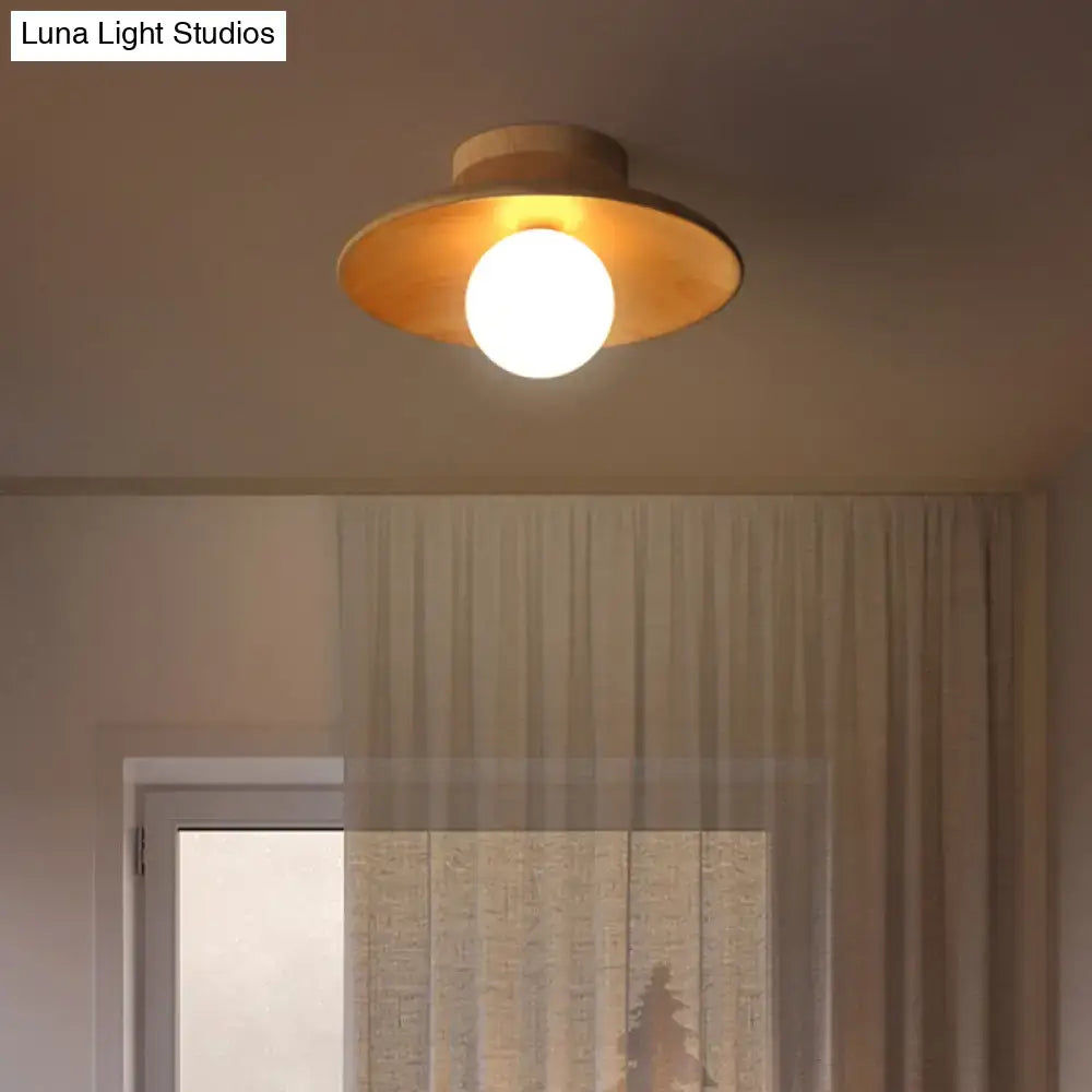 Wood Semi Flush Ceiling Light with wooden canopy and round white globe by Decorbites on Tampa Home & Garden Store