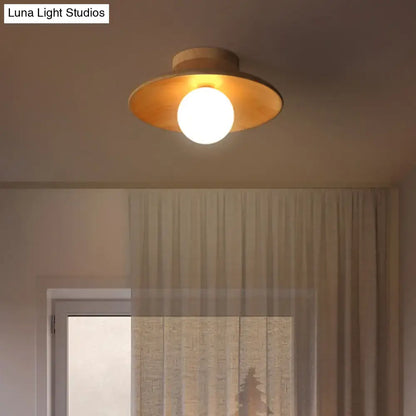 Wood Semi Flush Ceiling Light with wooden canopy and round white globe by Decorbites on Tampa Home & Garden Store