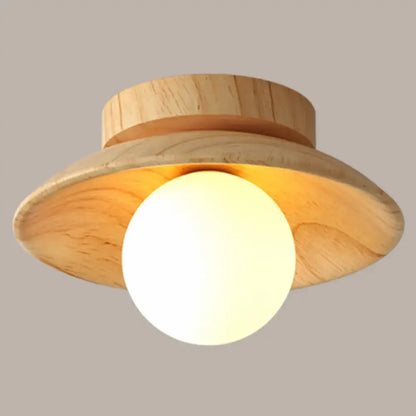Wood Semi Flush Ceiling Light by Decorbites, natural wood canopy with round white glass globe on Tampa Home & Garden Store