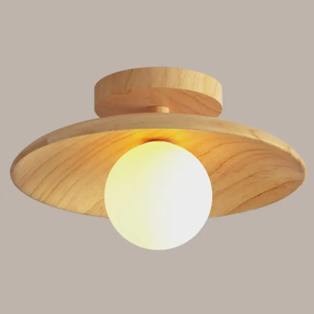 Wood semi-flush ceiling light with round wooden canopy and white globe bulb Decorbites on Tampa Home & Garden Store