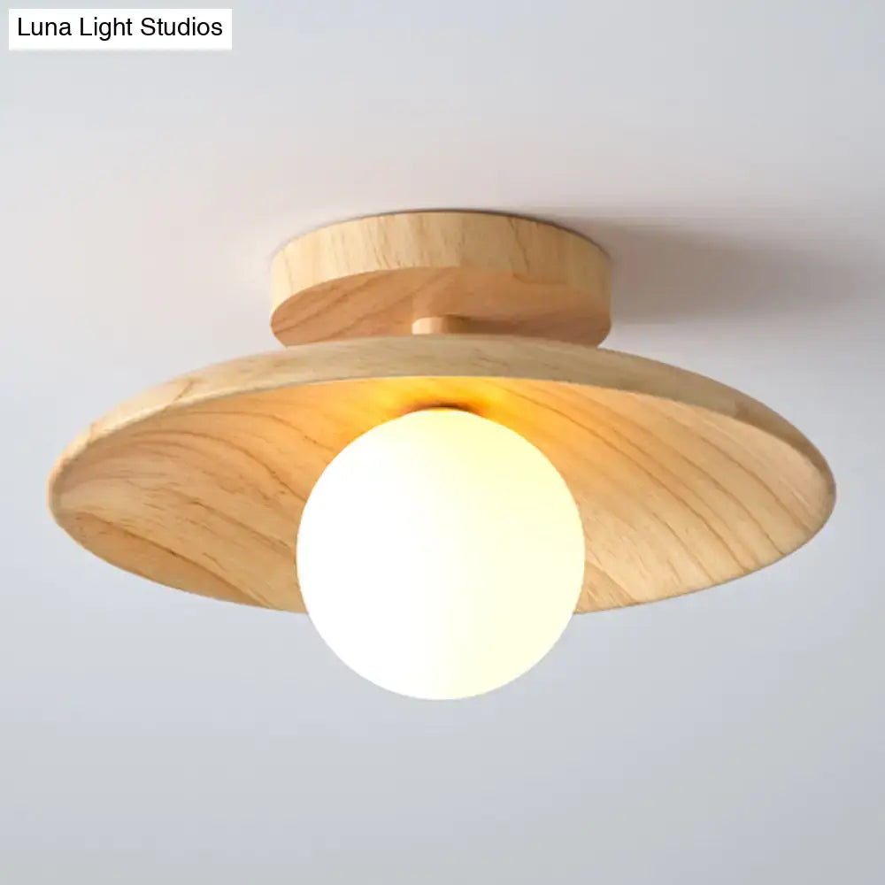 Wood semi-flush ceiling light with frosted globe by Decorbites on Tampa Home & Garden Store on Tampa Home & Garden Store