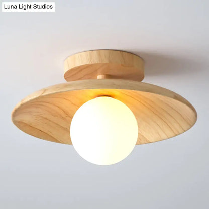 Wood semi-flush ceiling light with frosted globe by Decorbites on Tampa Home & Garden Store on Tampa Home & Garden Store