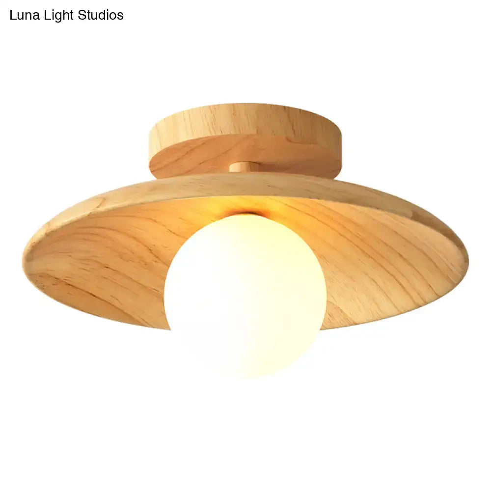 Wood Semi Flush Ceiling Light with natural wood finish and white globe by Decorbites on Tampa Home & Garden Store