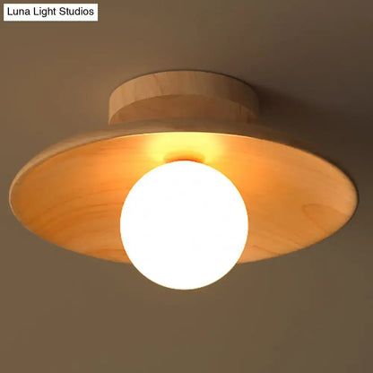 Wood Semi Flush Ceiling Light by Decorbites; natural wood shade with white globe bulb on Tampa Home & Garden Store