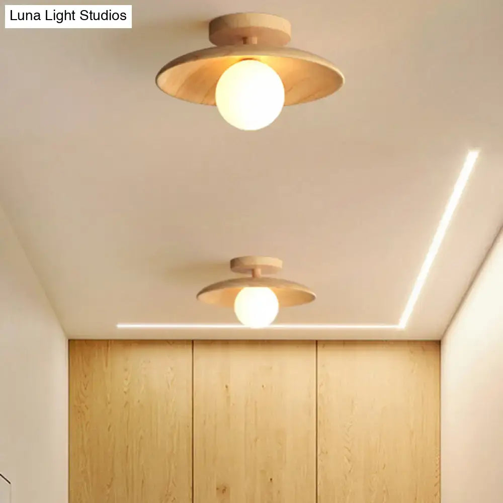 Wood Semi Flush Ceiling Light pair with round white globes, natural wood finish by Decorbites on Tampa Home & Garden Store