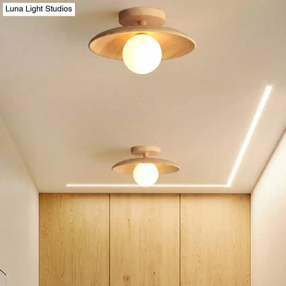 Wood Semi Flush Ceiling Light pair with round white globes, natural wood finish by Decorbites on Tampa Home & Garden Store