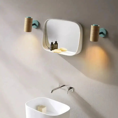 Minimalist Wood Wall Light With Shelf for Bath