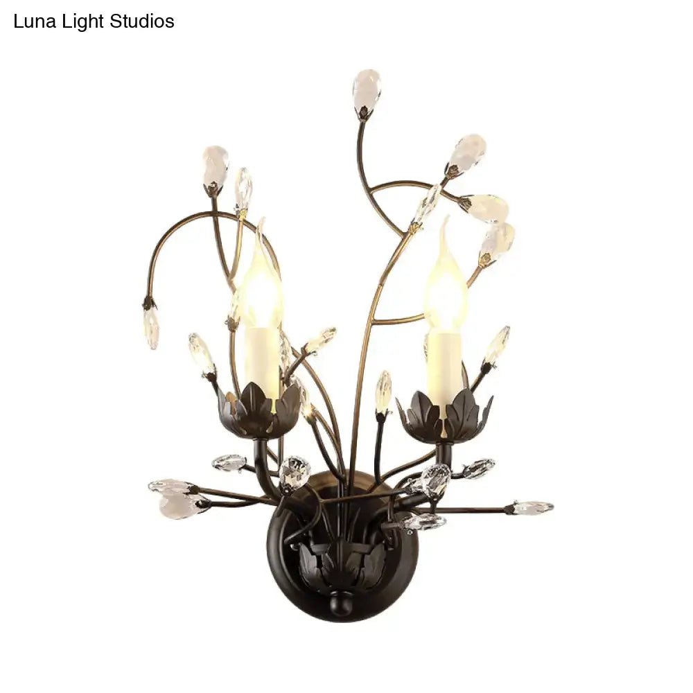 Black crystal wall sconce Decorbites with candle-style bulbs and flowing metal branches on Tampa Home & Garden Store