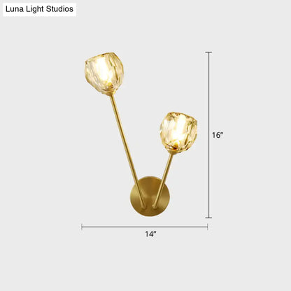 Brass Branch Glass Sconce with two crystal glass shades on gold stems, 16 tall by 14 wide on Tampa Home & Garden Store
