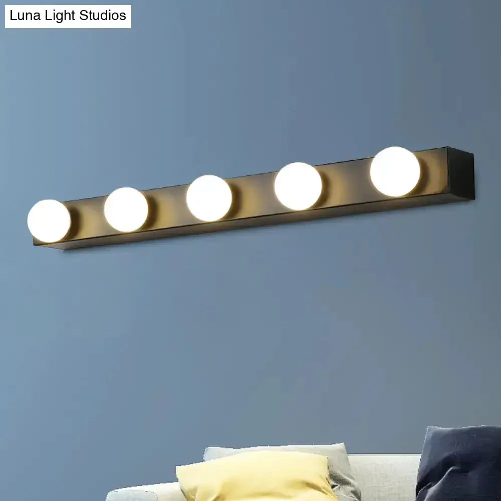 Minimalistic white 4-light vanity fixture with open bulbs on brass bar Decorbites lighting on Tampa Home & Garden Store
