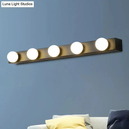 Minimalistic white 4-light vanity fixture with open bulbs on brass bar Decorbites lighting on Tampa Home & Garden Store