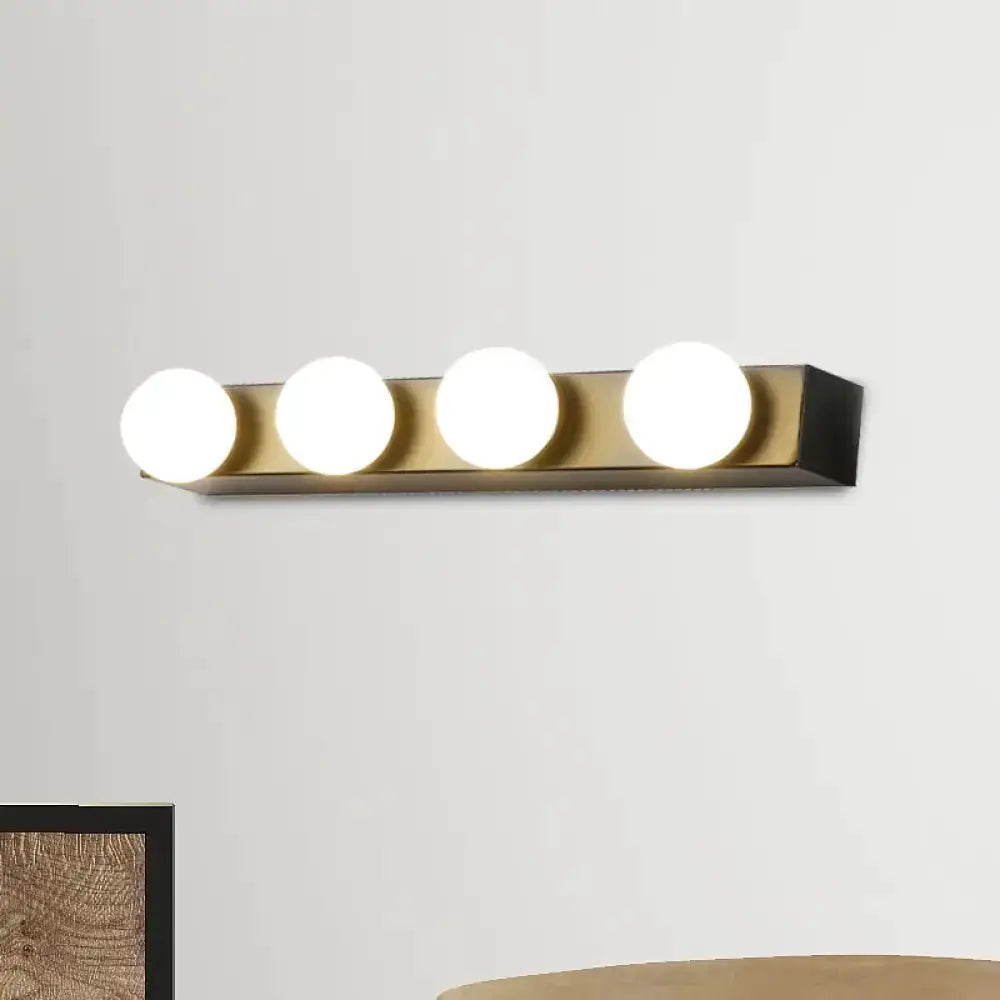 Decorbites minimalistic white 4-light vanity fixture with open bulbs, brass finish on Tampa Home & Garden Store