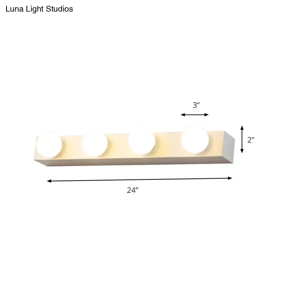 Decorbites minimalistic white 4-light vanity fixture with open bulbs, 24in long on Tampa Home & Garden Store