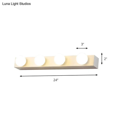 Decorbites minimalistic white 4-light vanity fixture with open bulbs, 24in long on Tampa Home & Garden Store