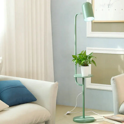 Mint Bell Metal Floor Lamp with mint frame and bell shade plus small plant shelf on Tampa Home & Garden Store