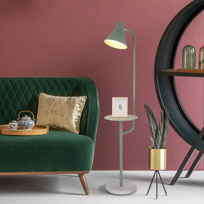 Mint Green Funnel Floor Lamp With Marble Base